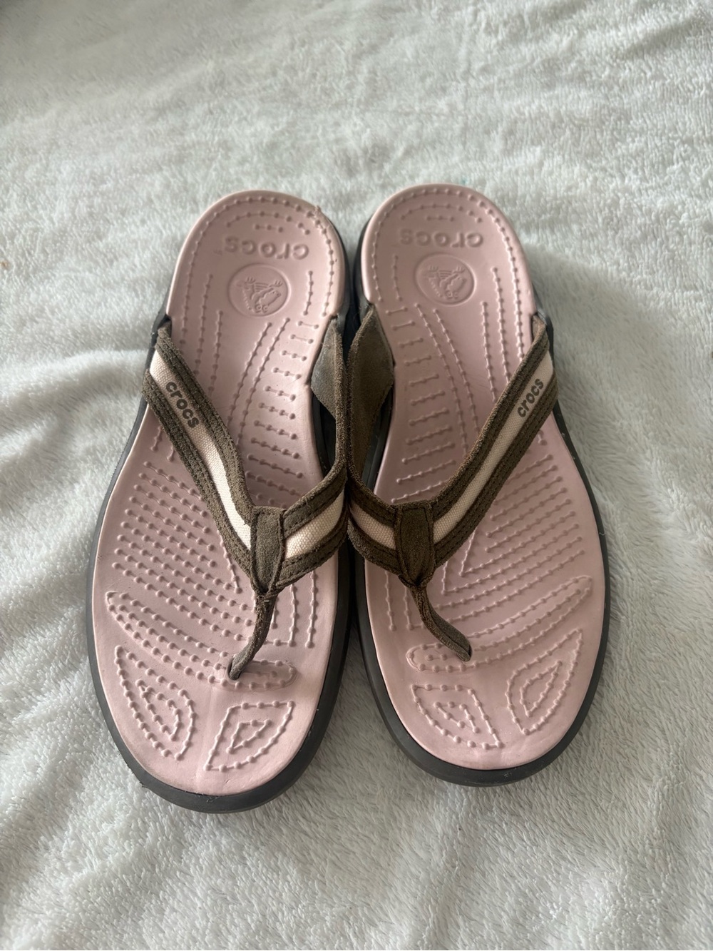 CROCS Capri Pink Brown Strap Sandals Flip Flops Size 9
